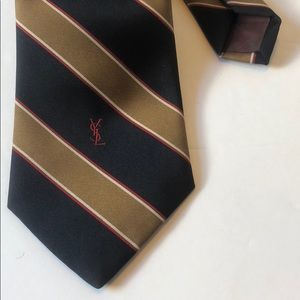 YSL Tie Yves Saint Laurent Gold/Blue Stripes 3in-W
